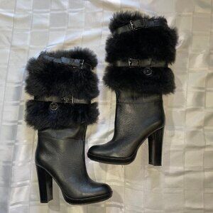 Michael Kors Black Fur-Trimmed Heeled Boots